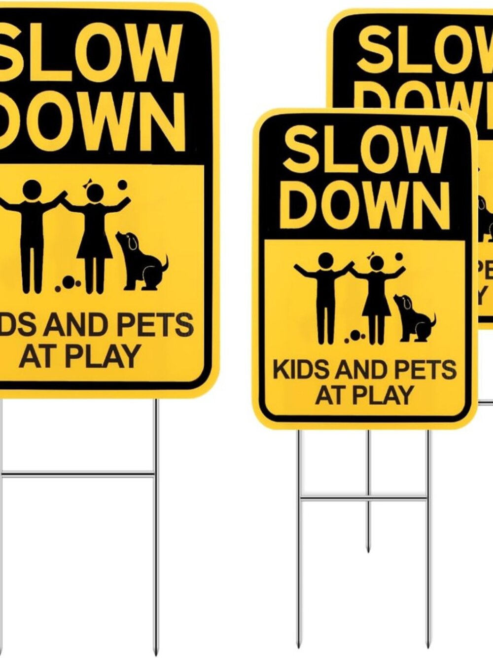 Slow Down Signs with H Stake,6"x2" Kids & Pets at Play Sign for Street Neighborh
